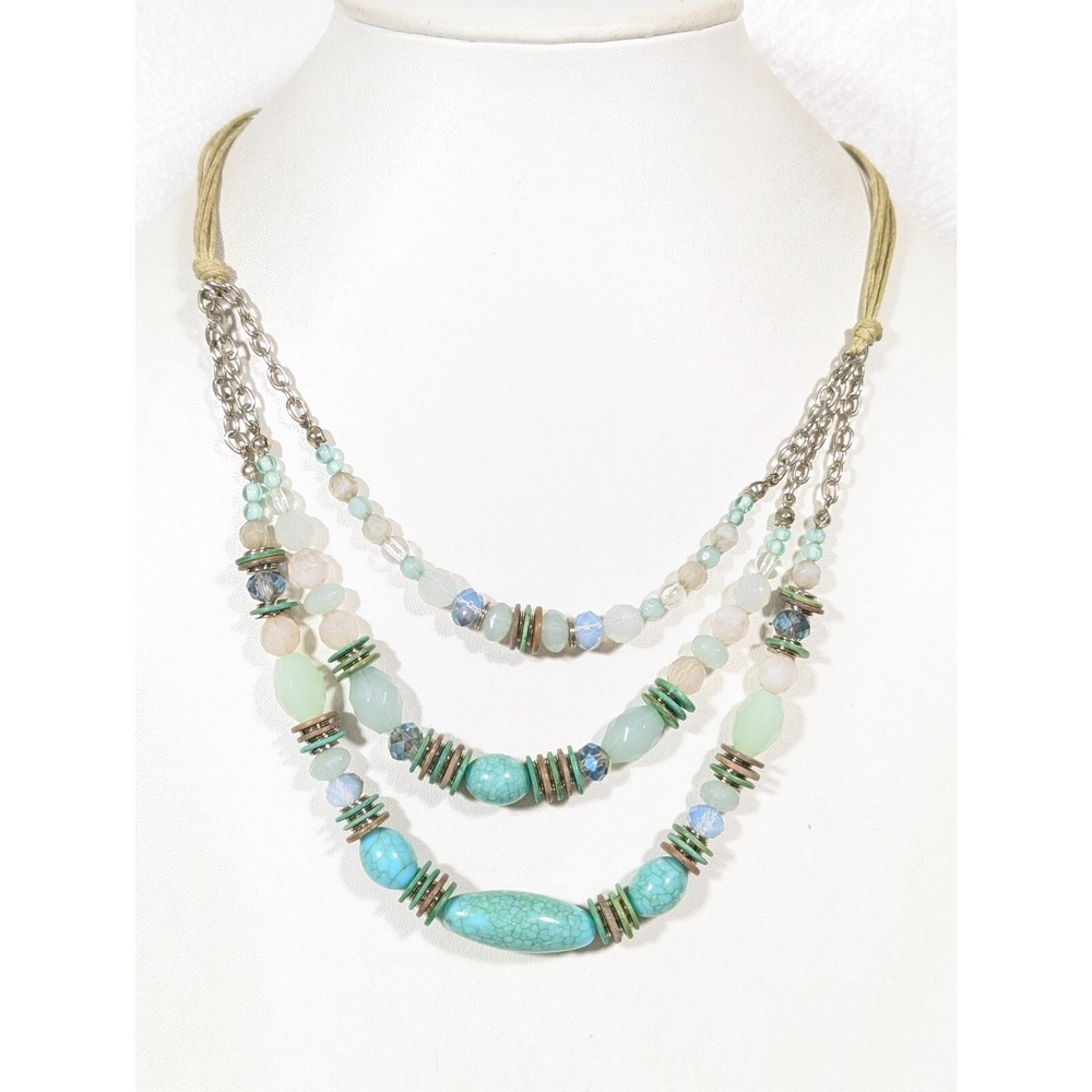Beachy‎ Faux Turquoise Multi Strand Necklace Blue Green 22"